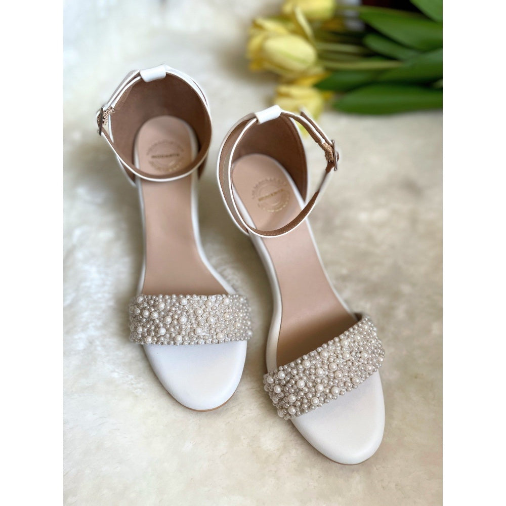 Modanta Pearl Strap White Wedges