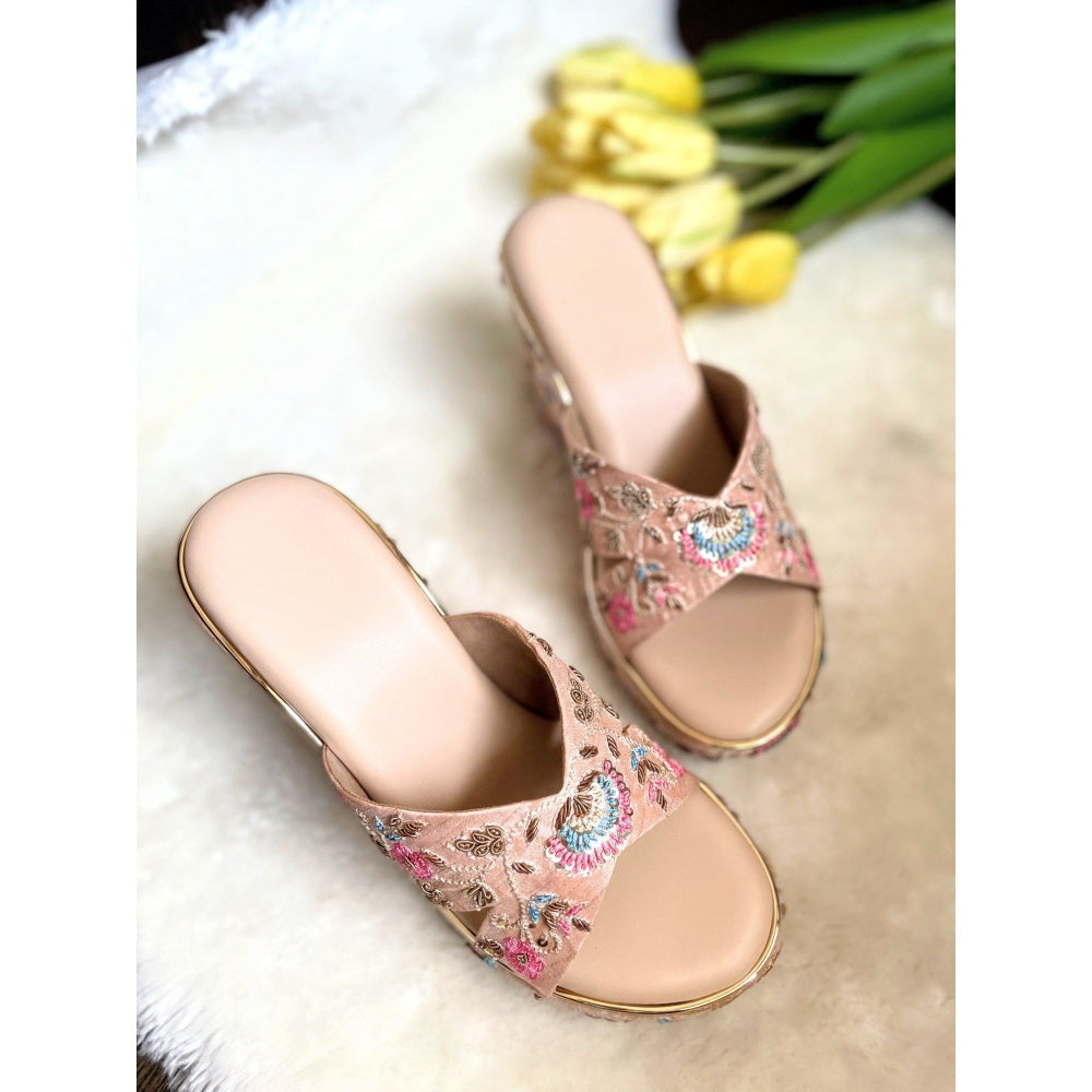 Modanta Blush Pink Floral Wedges