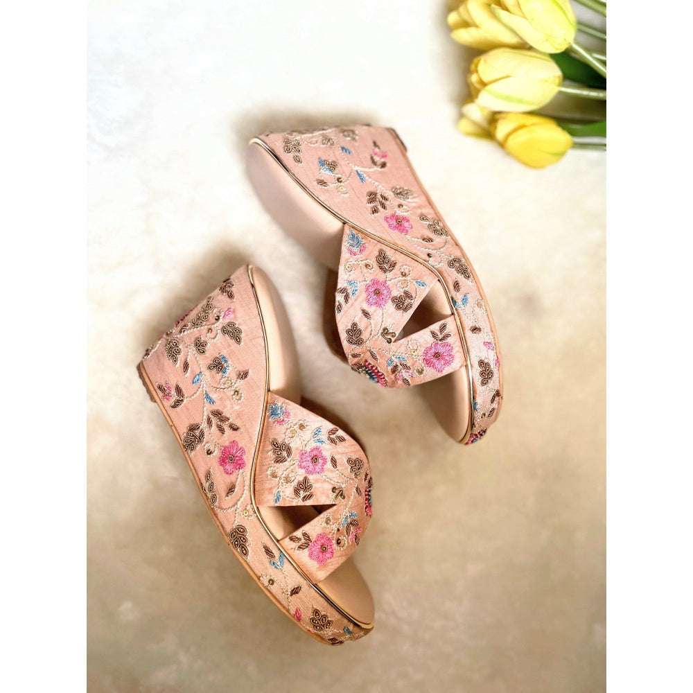Modanta Blush Pink Floral Wedges