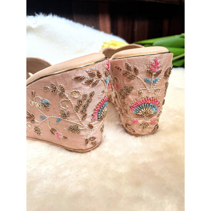 Modanta Blush Pink Floral Wedges