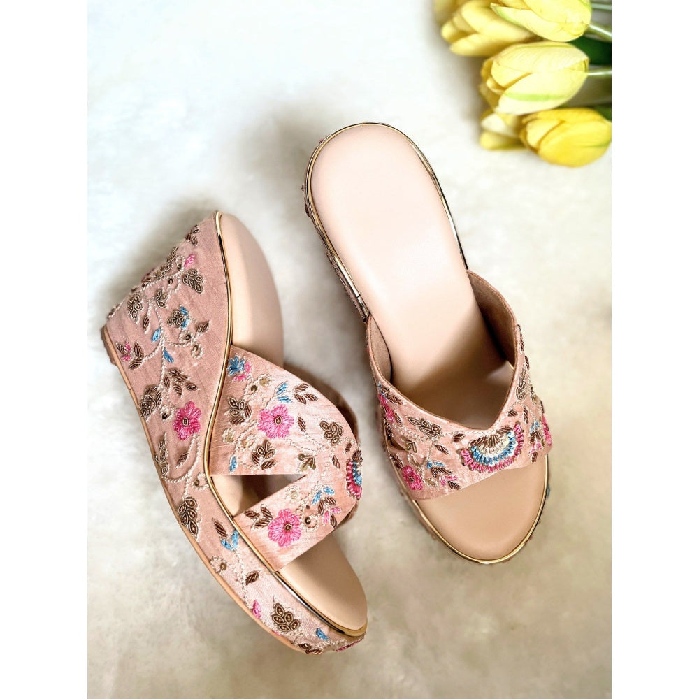 Modanta Blush Pink Floral Wedges