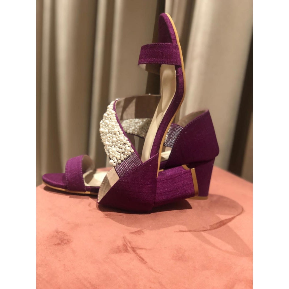 Modanta Purple Cross Strap Pearl Heels