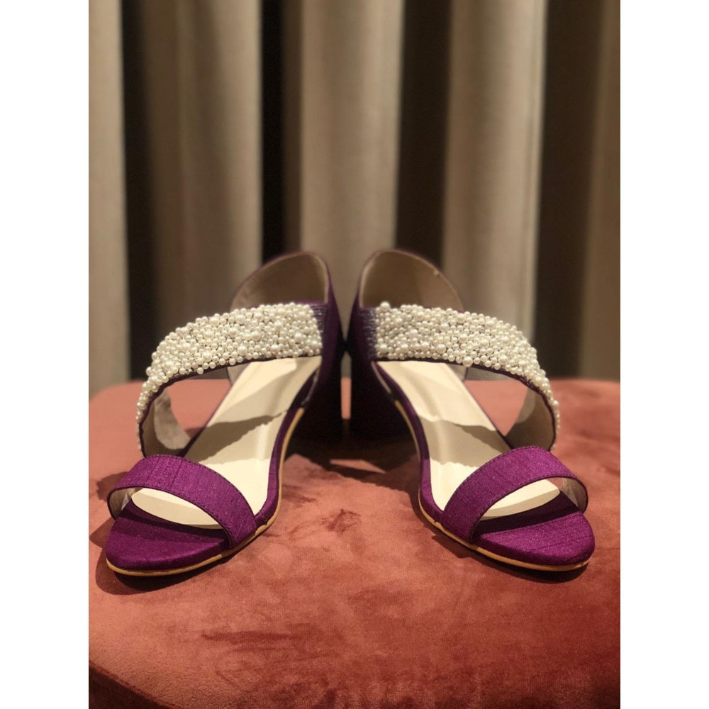Modanta Purple Cross Strap Pearl Heels