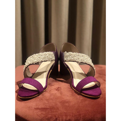 Modanta Purple Cross Strap Pearl Heels