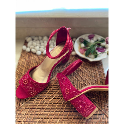 Modanta Pink Embroidered Heels