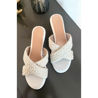 Modanta Cross Strap Pearl White Wedges
