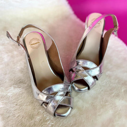 Modanta Snakeskin Silver Heels