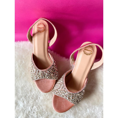 Modanta Peach Satin Diamond Heels