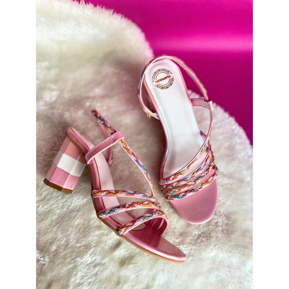 Modanta Pink Multi Lace Block Heels