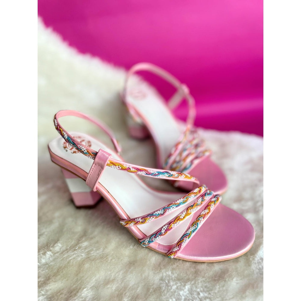 Modanta Pink Multi Lace Block Heels