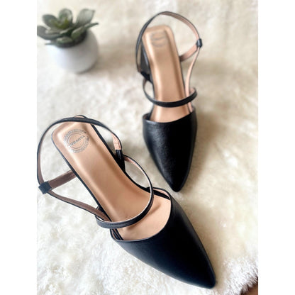 Modanta Black Strappy Pointed Heels