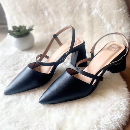 Modanta Black Strappy Pointed Heels
