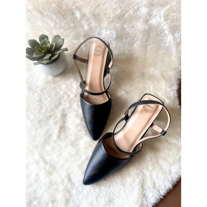Modanta Black Strappy Pointed Heels