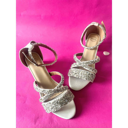 Modanta White Satin Diamond Heels