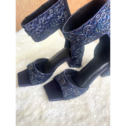 Modanta Navy Blue Embroidered Heels
