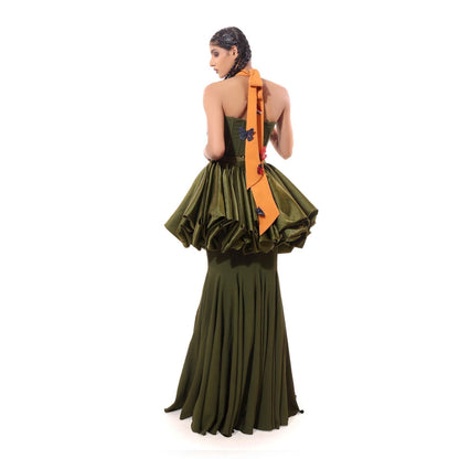 MODO CALDO Olive Grove Solid Corset and Skirt