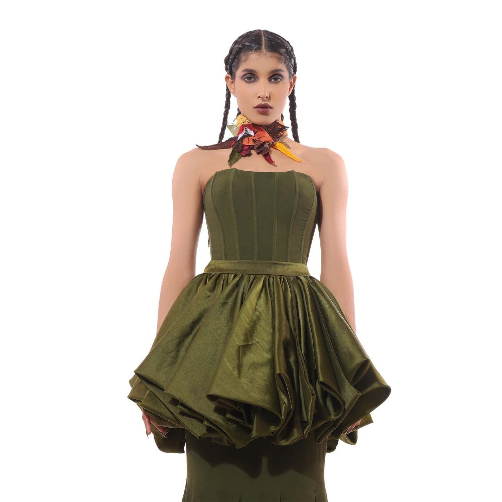 MODO CALDO Olive Grove Solid Corset and Skirt