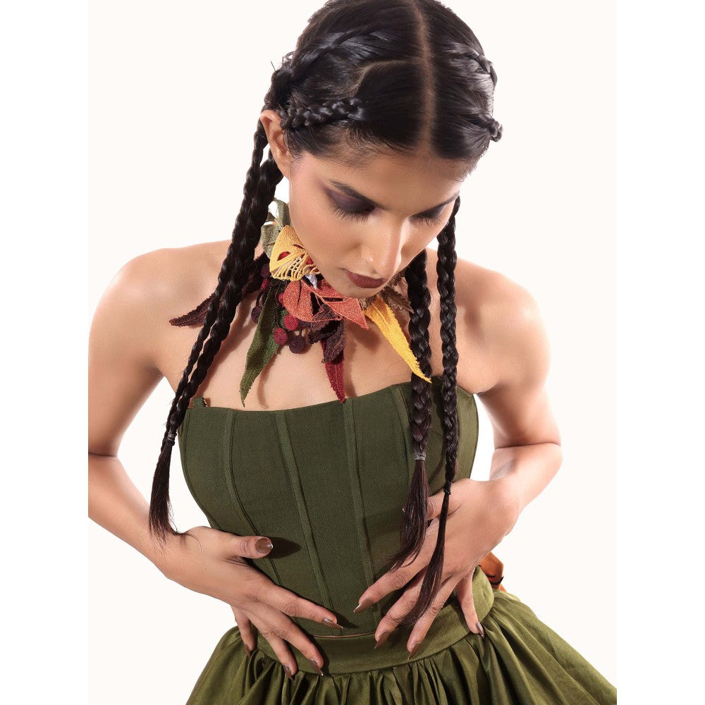 MODO CALDO Olive Grove Solid Corset and Skirt