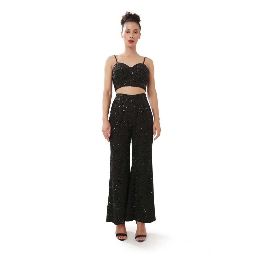 MODO CALDO Black Mystery Embellished Crop Top and Pant