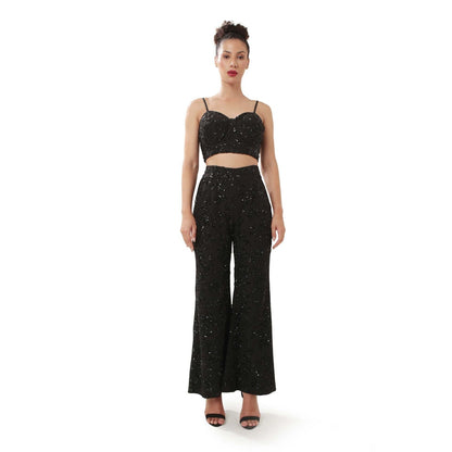 MODO CALDO Black Mystery Embellished Crop Top and Pant