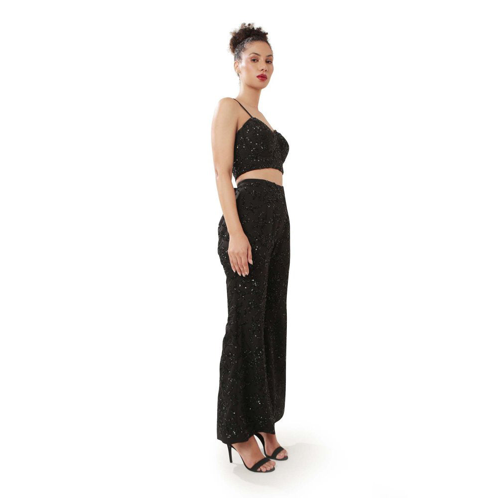 MODO CALDO Black Mystery Embellished Crop Top and Pant