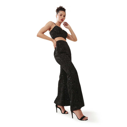 MODO CALDO Black Mystery Embellished Crop Top and Pant