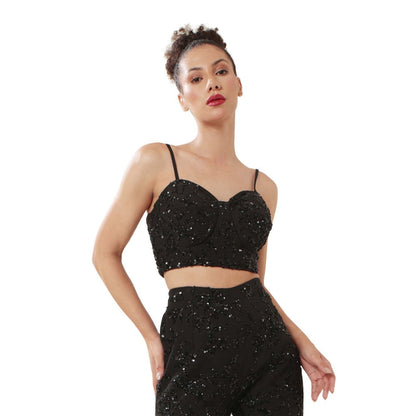 MODO CALDO Black Mystery Embellished Crop Top and Pant