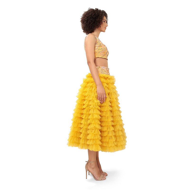 MODO CALDO Yellow Daffodil Dream Embellished Top and Skirt