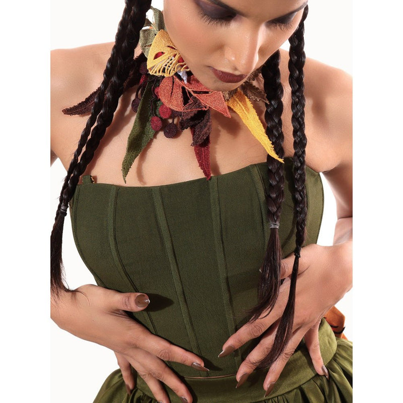MODO CALDO Green Olive Grove Corset Top