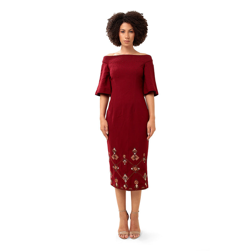 MODO CALDO Maroon Cutting Edge Dress