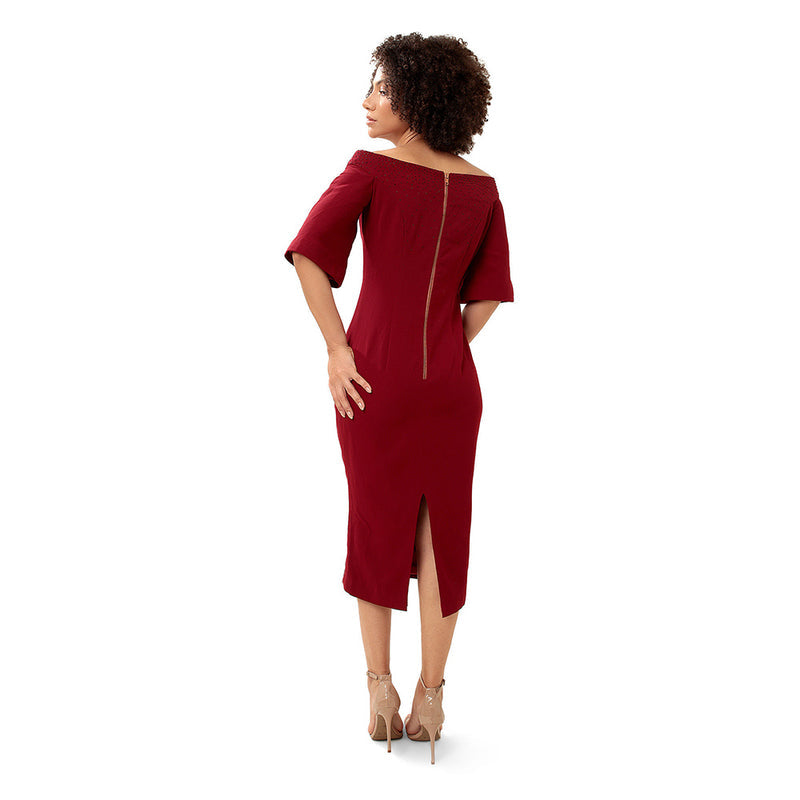 MODO CALDO Maroon Cutting Edge Dress