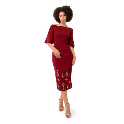 MODO CALDO Maroon Cutting Edge Dress