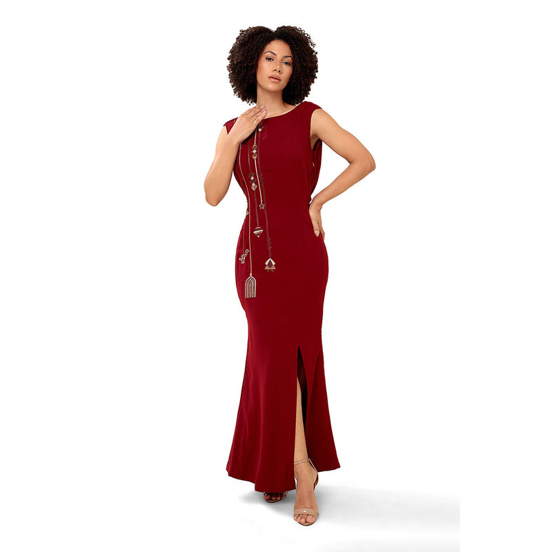 MODO CALDO Maroon Metropolitan Dress