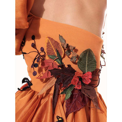 MODO CALDO Orange Golden Hour Dress with Trail