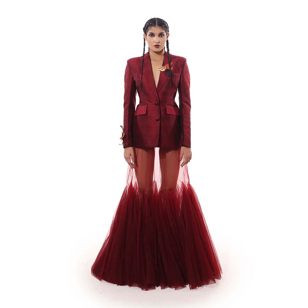 MODO CALDO Womens Embroidered Red Co-Ord Set