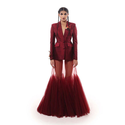 MODO CALDO Womens Embroidered Red Co-Ord Set