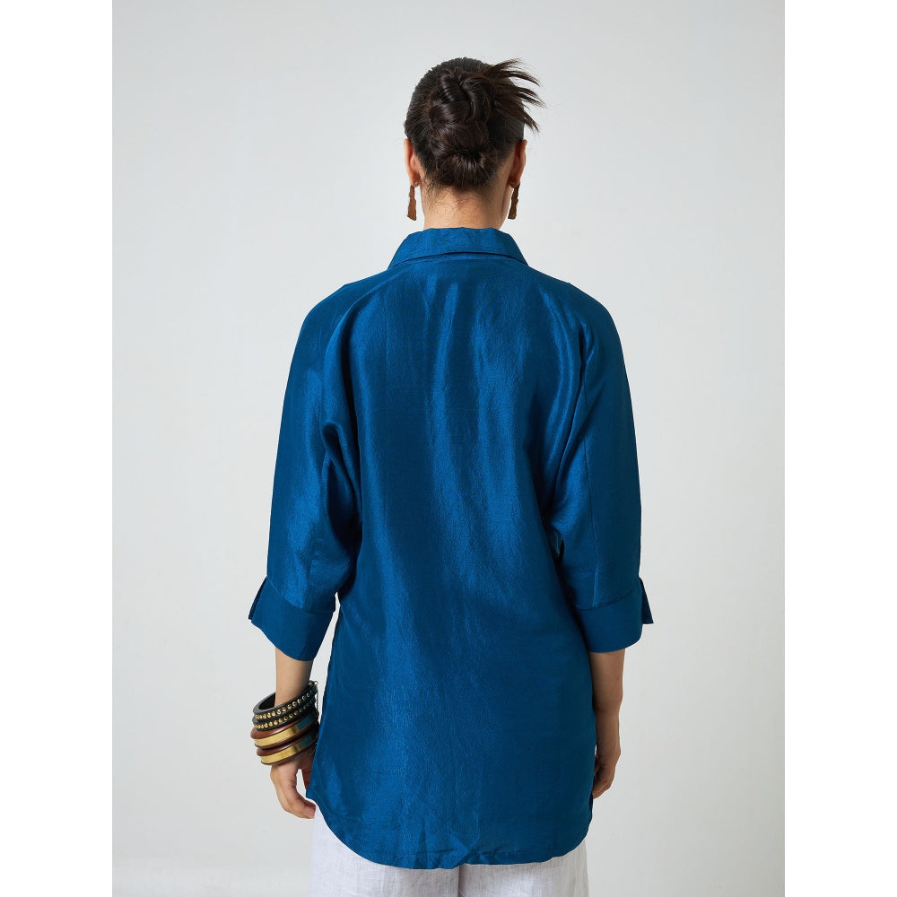Moment Bombay Teal Roadmap Silk Shirt