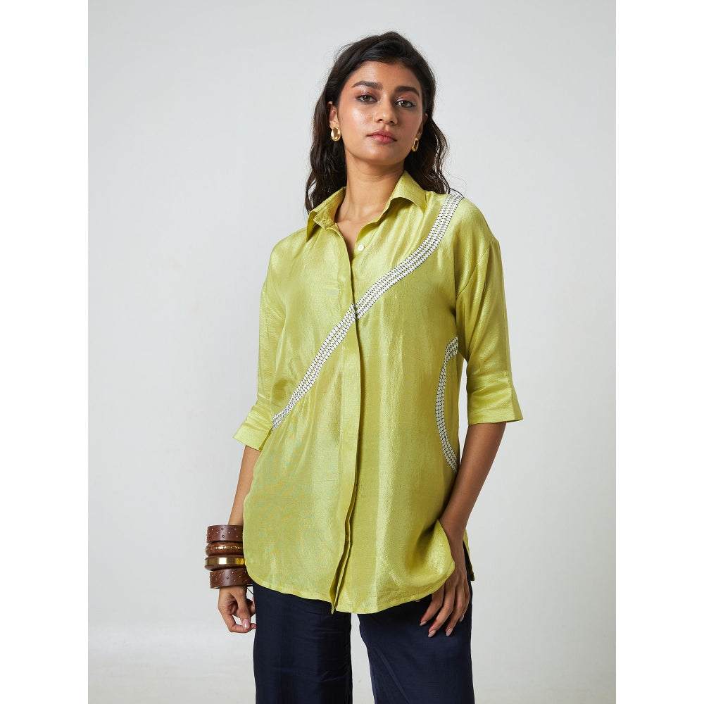 Moment Bombay Green Staple Silk Shirt