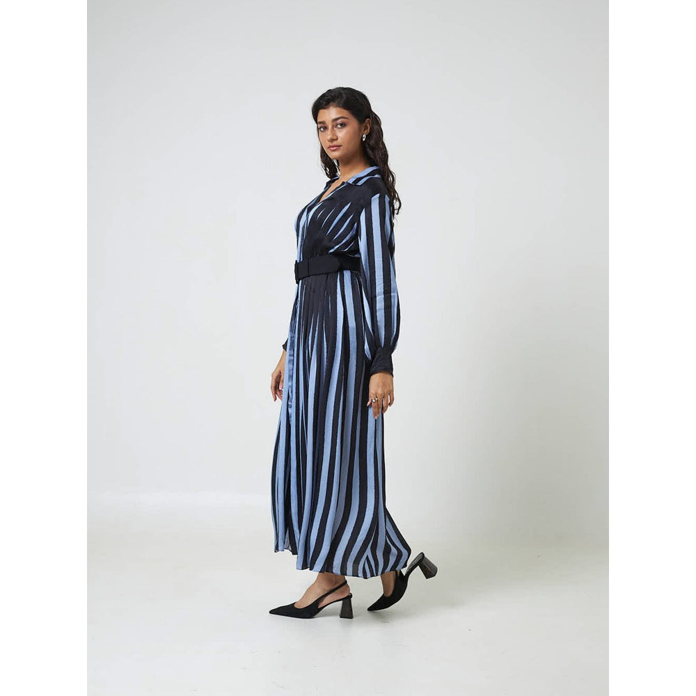Moment Bombay Blue Sunrays Dress with Belt