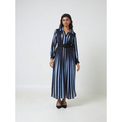 Moment Bombay Blue Sunrays Dress with Belt