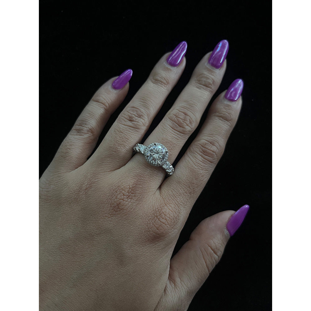 Mon Tresor 2.5 Carat Round Solitaire With Dia Halo And 3D Dia Ring - White