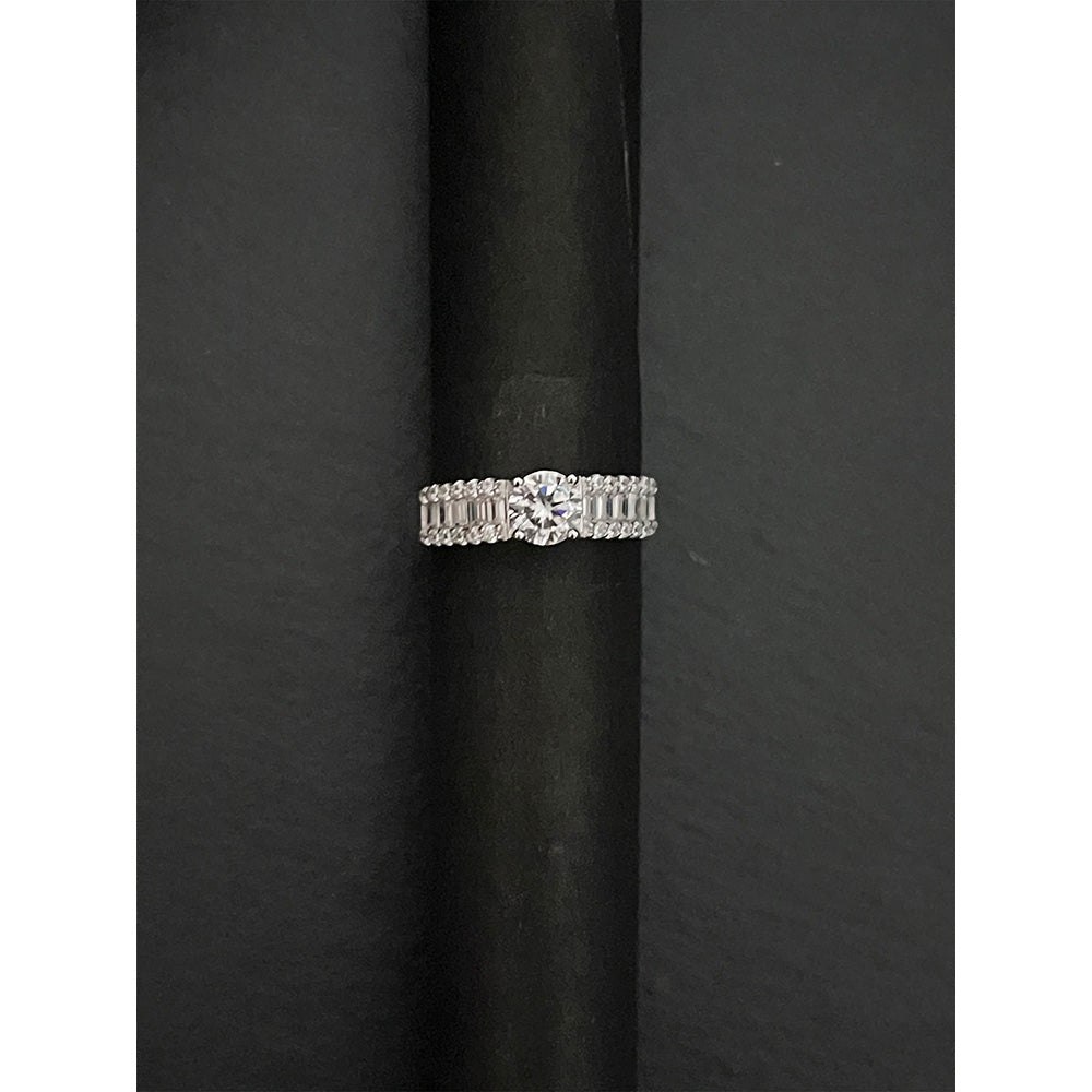 Mon Tresor 0.50 Cents Solitaire With Baguette And Dia Half Ring - White