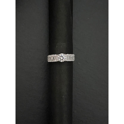 Mon Tresor 0.50 Cents Solitaire With Baguette And Dia Half Ring - White