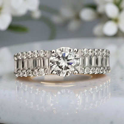 Mon Tresor 0.50 Cents Solitaire With Baguette And Dia Half Ring - White