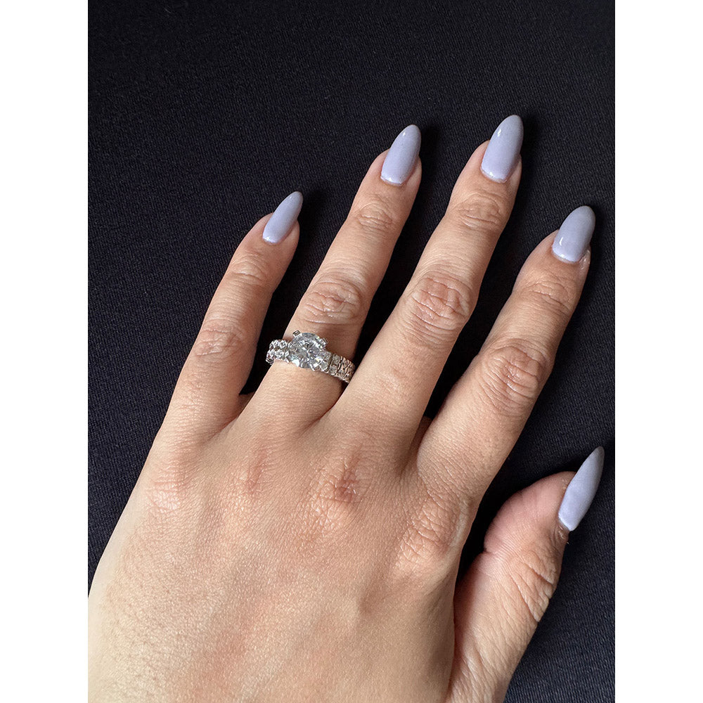 Mon Tresor 2 Carat Solitaire With Attached 2 Row Full Diamond Ring - White