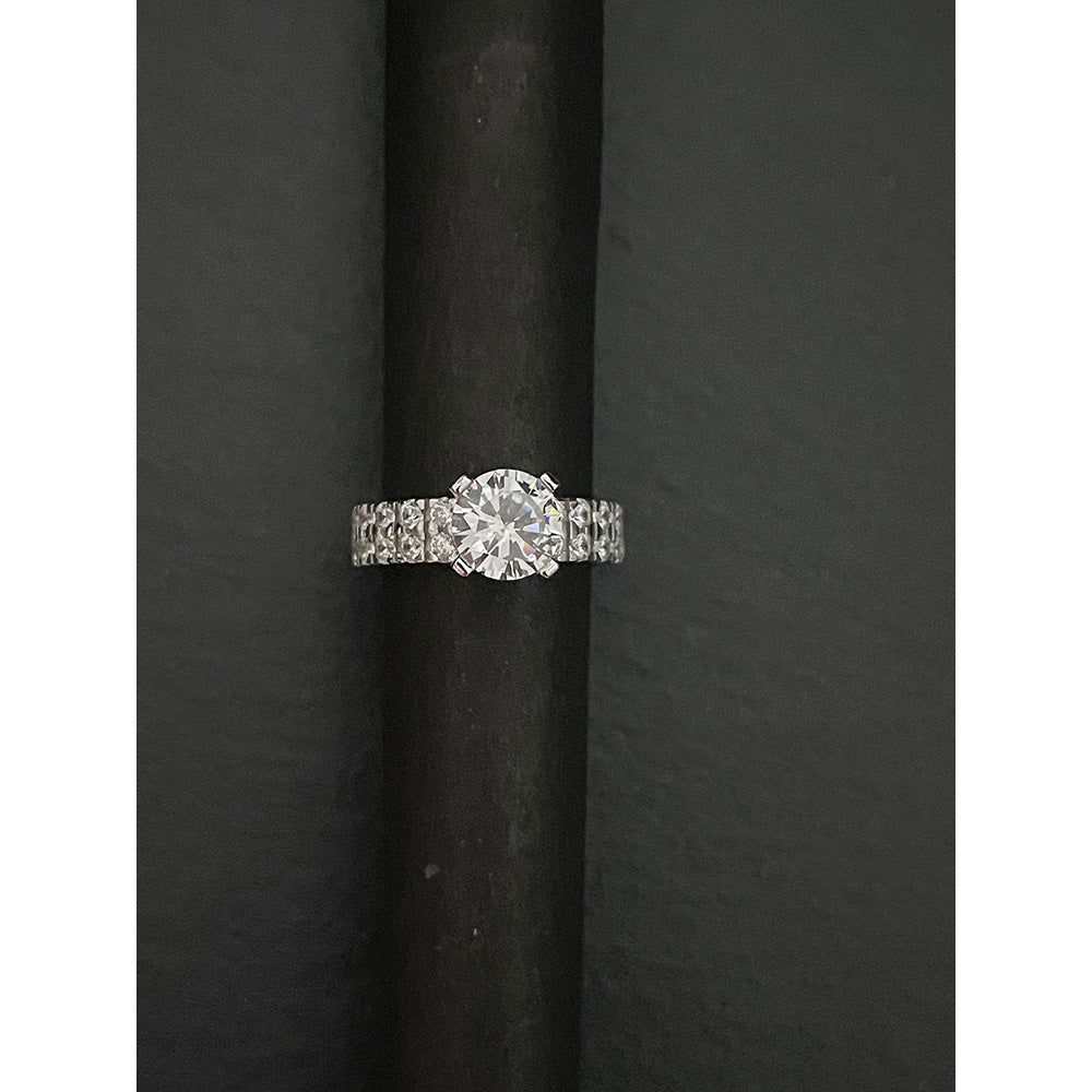 Mon Tresor 2 Carat Solitaire With Attached 2 Row Full Diamond Ring - White