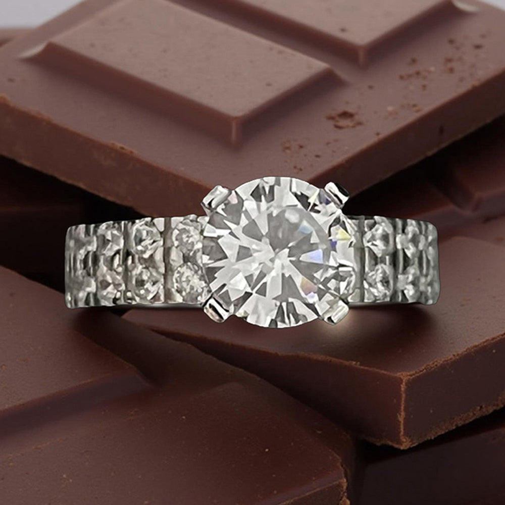 Mon Tresor 2 Carat Solitaire With Attached 2 Row Full Diamond Ring - White