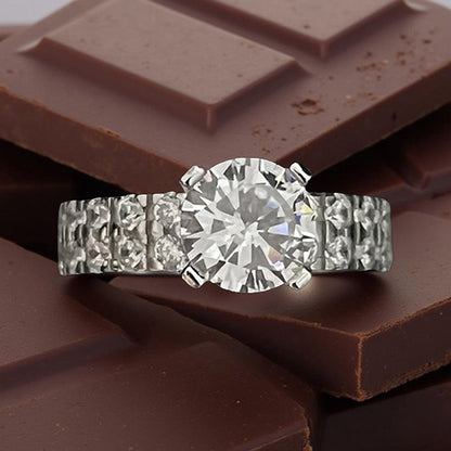 Mon Tresor 2 Carat Solitaire With Attached 2 Row Full Diamond Ring - White