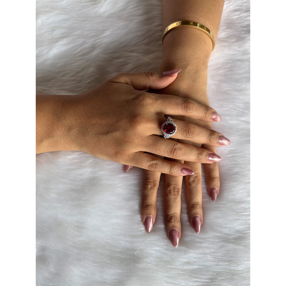 Mon Tresor Radiant Ruby And Dia Halo Cocktail Ring - Red