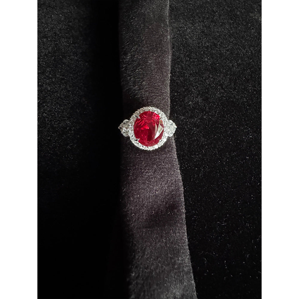 Mon Tresor Radiant Ruby And Dia Halo Cocktail Ring - Red
